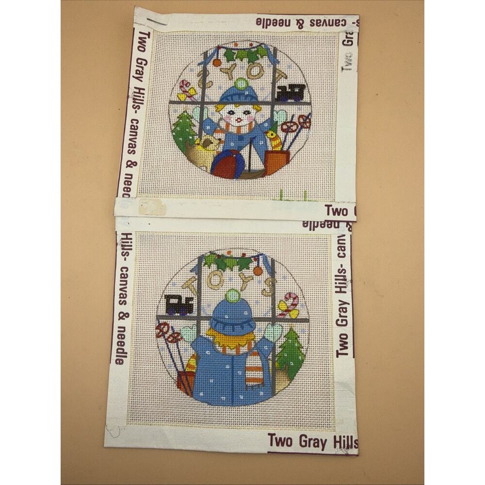 Boy Looking Into Toy Store by Unknown Designer Painted Needlepoint